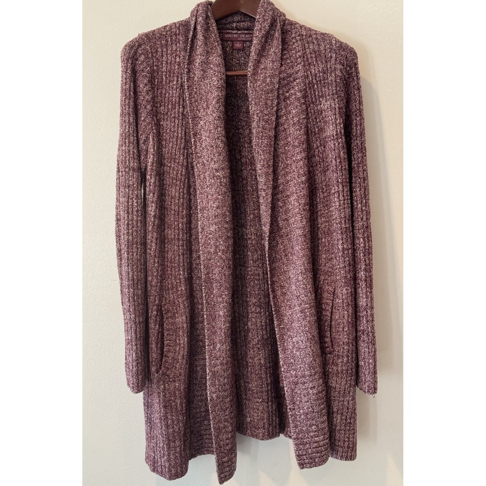 Barefoot Dreams CozyChic Lite Montecito Cardigan Burgundy Open Front S - Picture 2 of 6